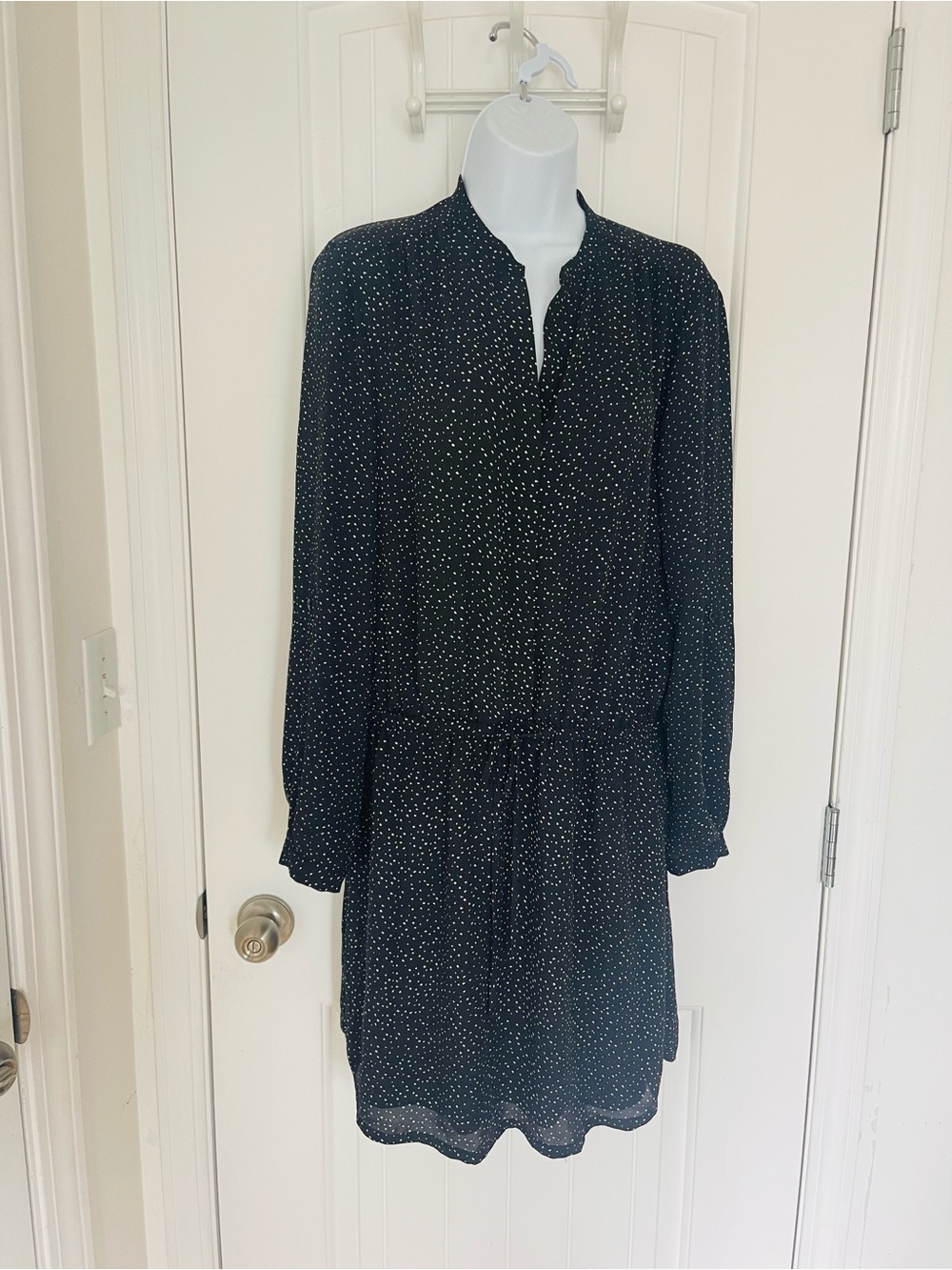 Hilary Radley Black with White Dot Long-Sleeve Drawstring Dress